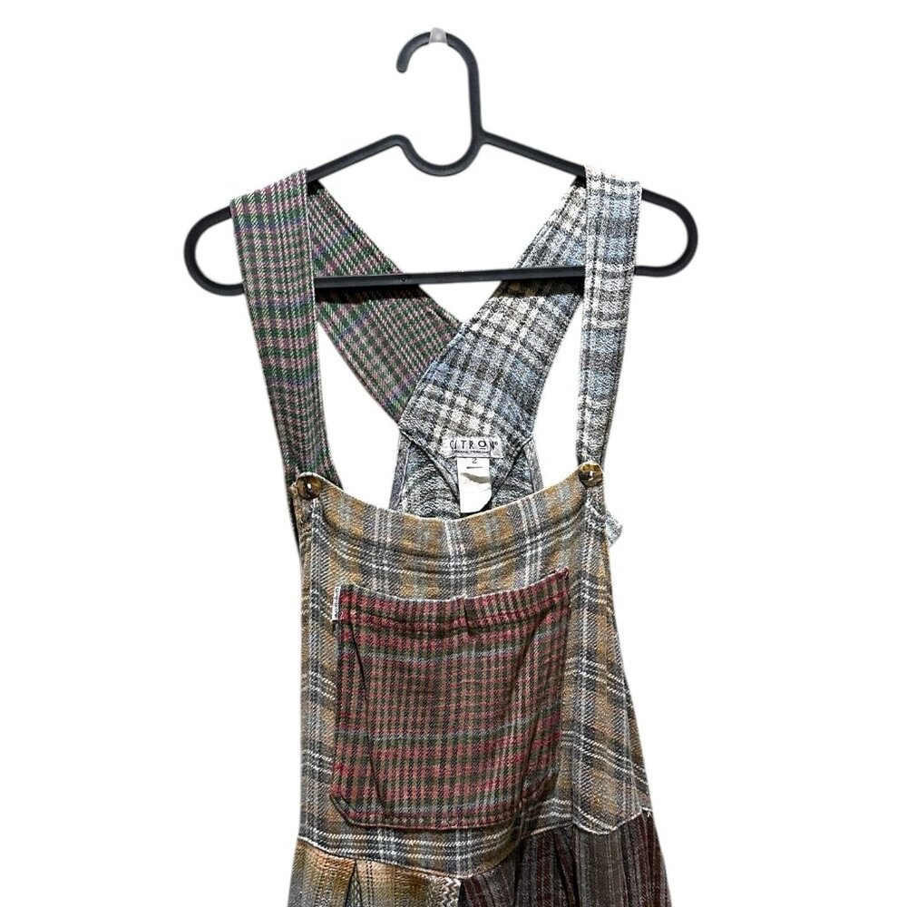 Vintage Cottagecore Whimsigoth Retro Plaid Patchwork Cotton Overall Maxi Dress - Picture 3 of 6